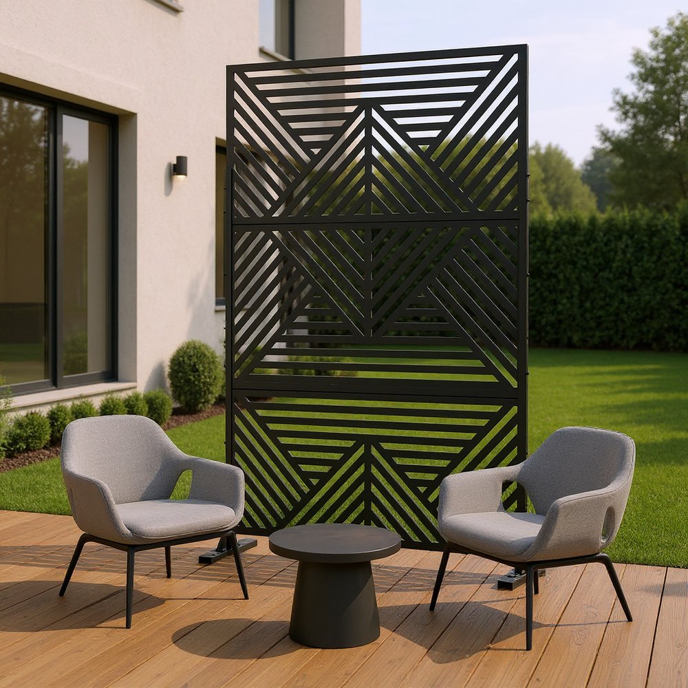 72" Black Steel Three Panel Screen Room Divider HomeRoots