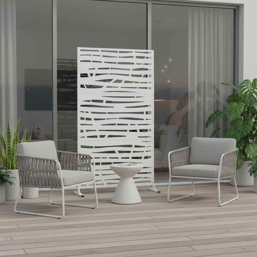 72" White Steel Three Panel Screen Room Divider HomeRoots