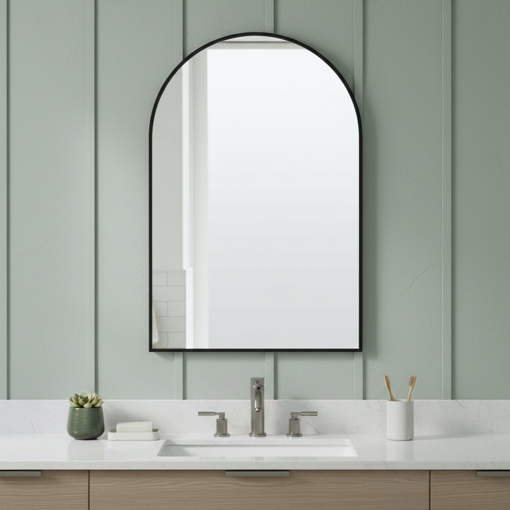 39" Black Arch Metal Framed Bathroom Vanity Mirror HomeRoots
