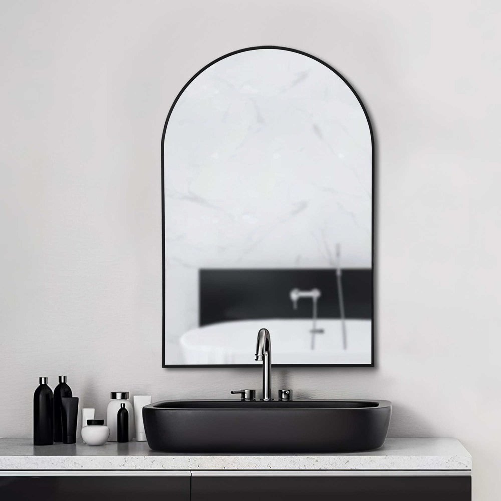 39" Black Arch Metal Framed Bathroom Vanity Mirror HomeRoots