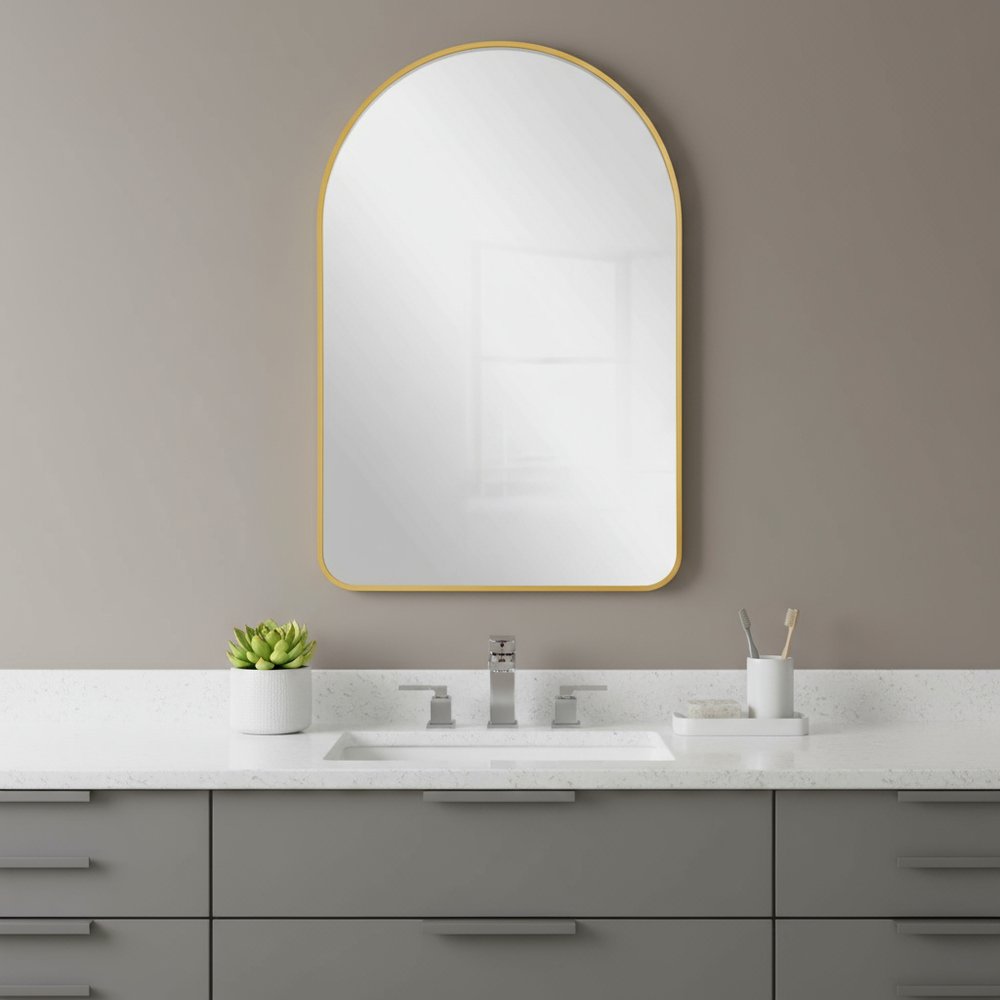 39" Gold Arch Metal Framed Bathroom Vanity Mirror HomeRoots