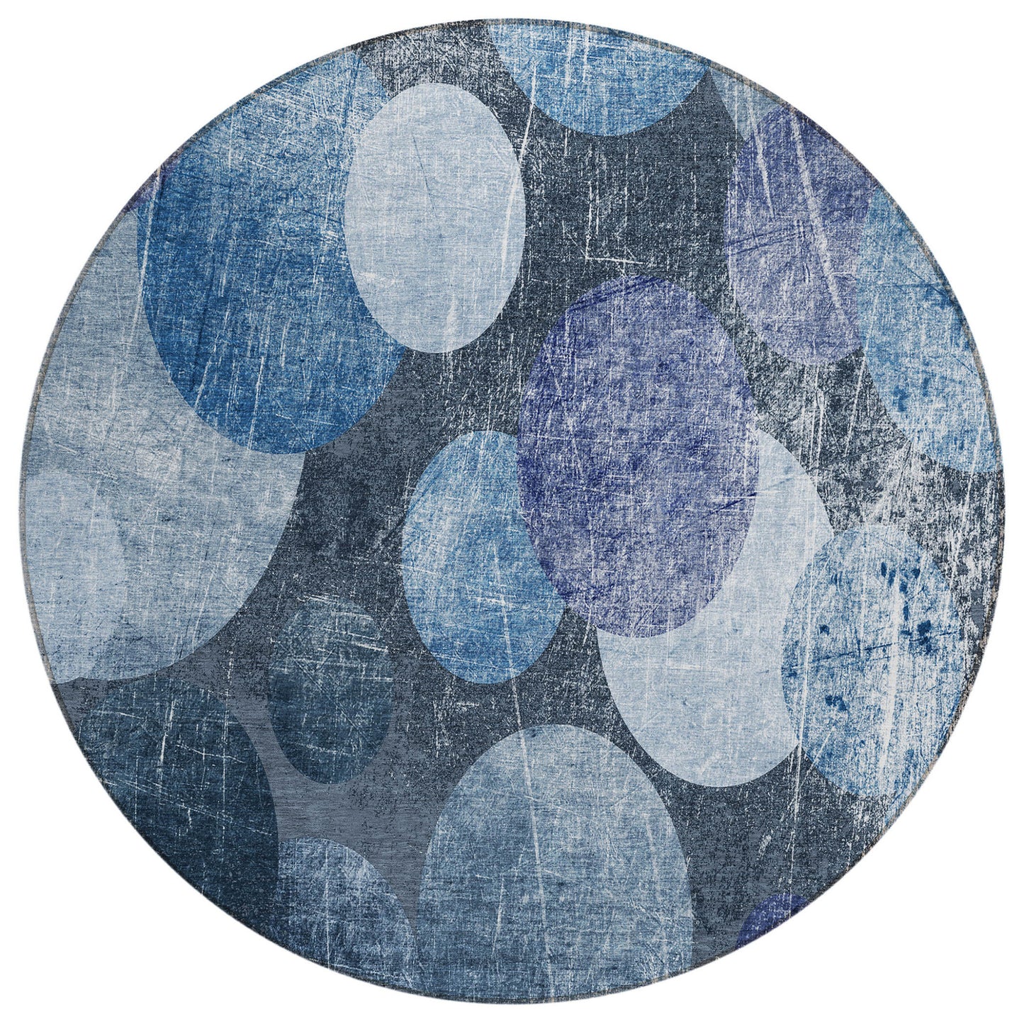 8' X 8' Gray and Blue Round Abstract Washable Non Skid Indoor Outdoor Area Rug