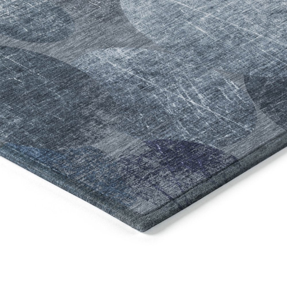 8' X 8' Gray and Blue Round Abstract Washable Non Skid Indoor Outdoor Area Rug HomeRoots