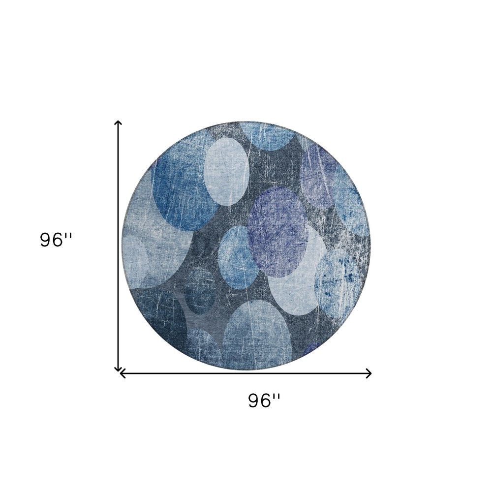 8' X 8' Gray and Blue Round Abstract Washable Non Skid Indoor Outdoor Area Rug — view 5