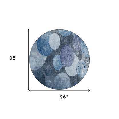 8' X 8' Gray and Blue Round Abstract Washable Non Skid Indoor Outdoor Area Rug HomeRoots