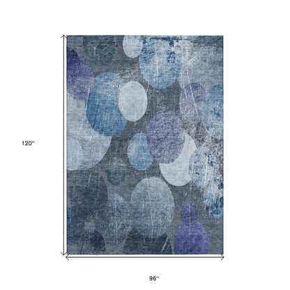 8' X 10' Gray and Blue Abstract Washable Non Skid Indoor Outdoor Area Rug