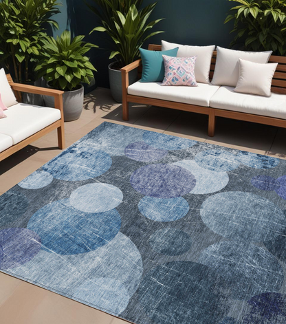 8' X 10' Gray and Blue Abstract Washable Non Skid Indoor Outdoor Area Rug