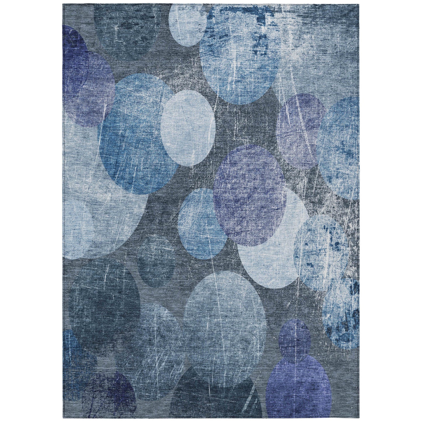 8' X 10' Gray and Blue Abstract Washable Non Skid Indoor Outdoor Area Rug