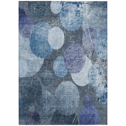 9' X 12' Gray and Blue Abstract Washable Non Skid Indoor Outdoor Area Rug