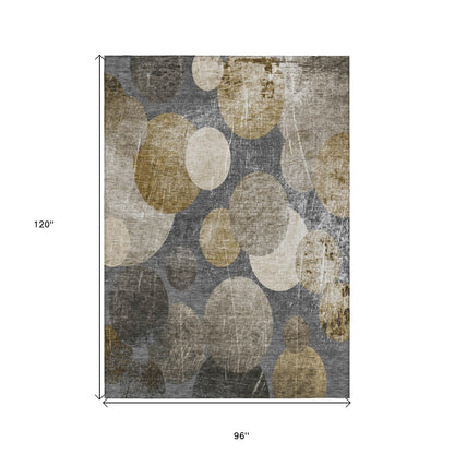 8' X 10' Brown Beige and Ivory Abstract Washable Non Skid Indoor Outdoor Area Rug