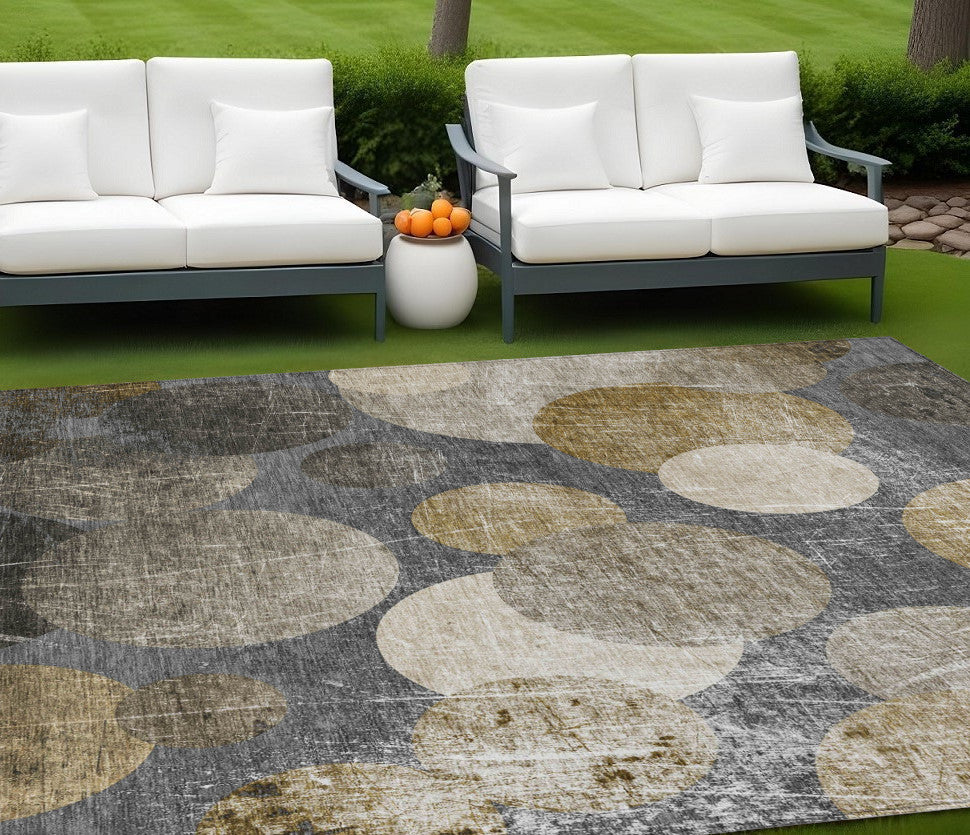 8' X 10' Brown Beige and Ivory Abstract Washable Non Skid Indoor Outdoor Area Rug