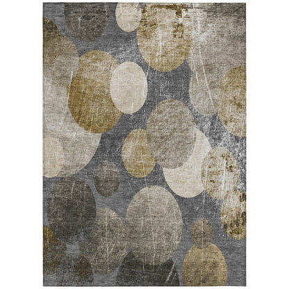 8' X 10' Brown Beige and Ivory Abstract Washable Non Skid Indoor Outdoor Area Rug