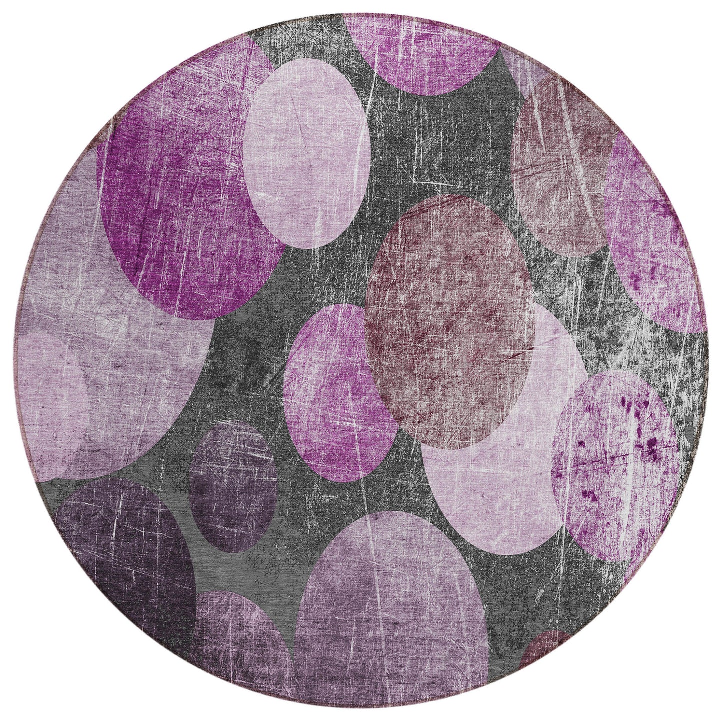 8' X 8' Gray and Purple Round Abstract Washable Non Skid Indoor Outdoor Area Rug