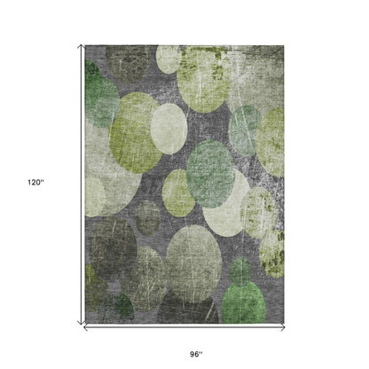 8' X 10' Green and Gray Abstract Washable Non Skid Indoor Outdoor Area Rug