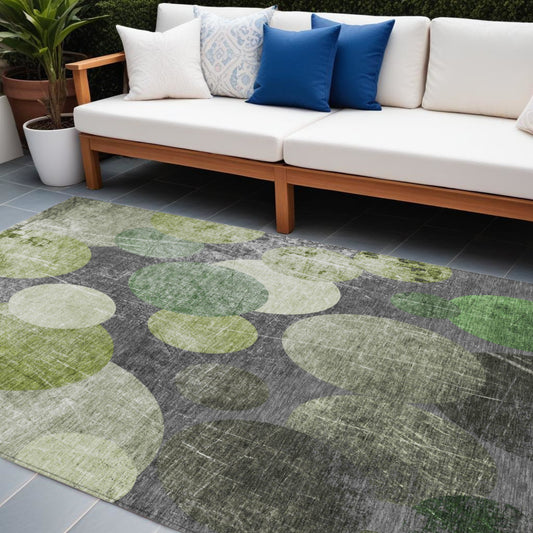 8' X 10' Green and Gray Abstract Washable Non Skid Indoor Outdoor Area Rug