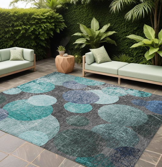 8' X 10' Gray Blue and Purple Abstract Washable Non Skid Indoor Outdoor Area Rug