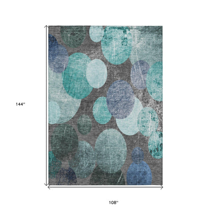 9' X 12' Gray Blue and Purple Abstract Washable Non Skid Indoor Outdoor Area Rug