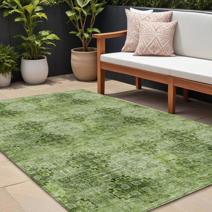 8' X 10' Olive Green Floral Medallion Washable Non Skid Indoor Outdoor Area Rug