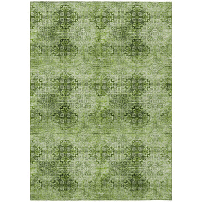 8' X 10' Olive Green Floral Medallion Washable Non Skid Indoor Outdoor Area Rug