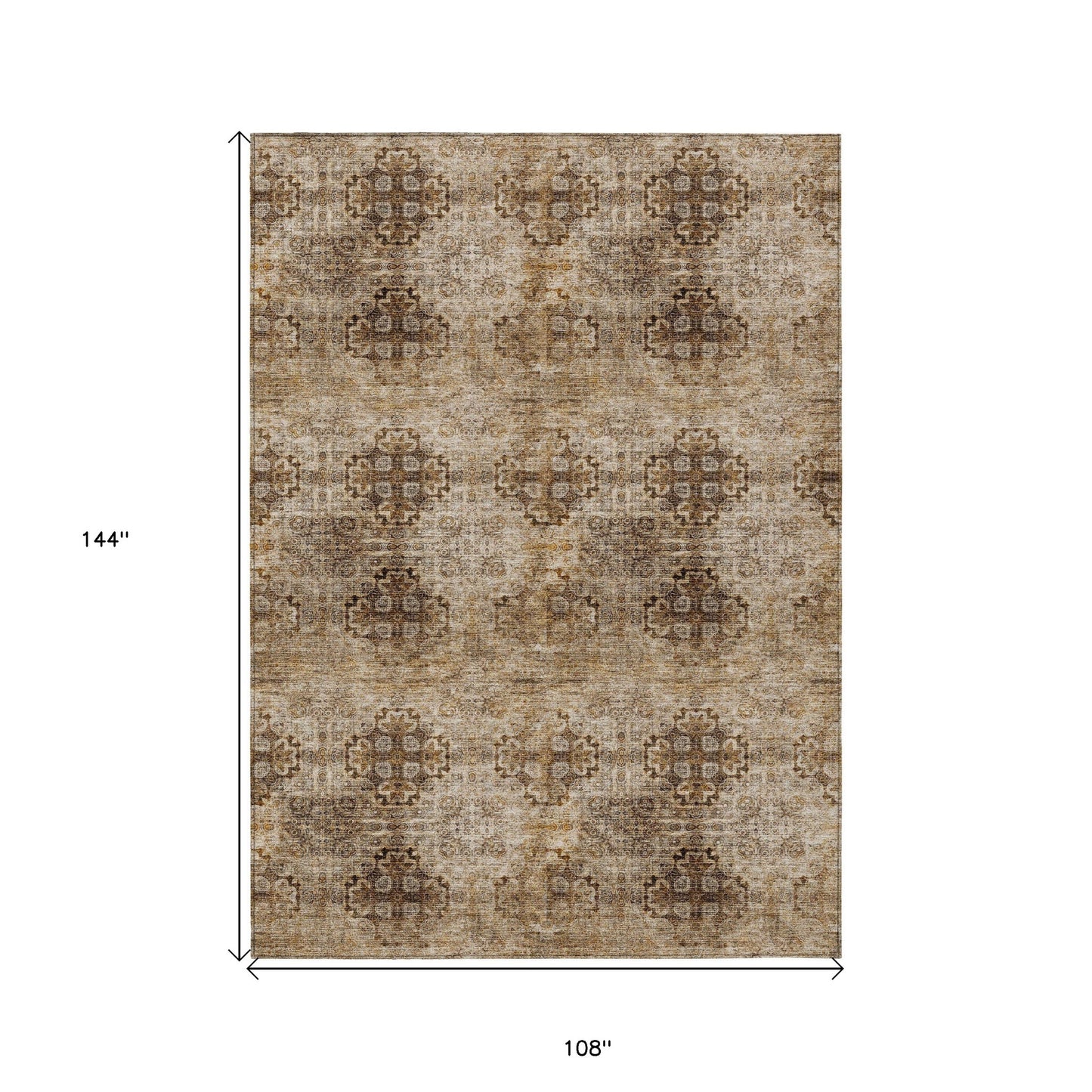 9' X 12' Taupe Floral Medallion Washable Non Skid Indoor Outdoor Area Rug