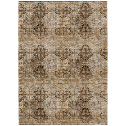 9' X 12' Taupe Floral Medallion Washable Non Skid Indoor Outdoor Area Rug