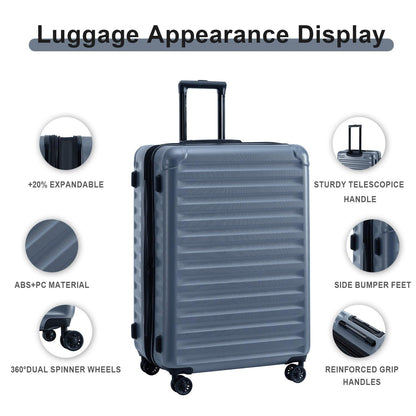 Luggage Sets New Model Expandable ABS+PC 3 Piece Sets with Spinner Wheels Lightweight TSA Lock (20/24/28), STEEL GRAY - FurniFindUSA