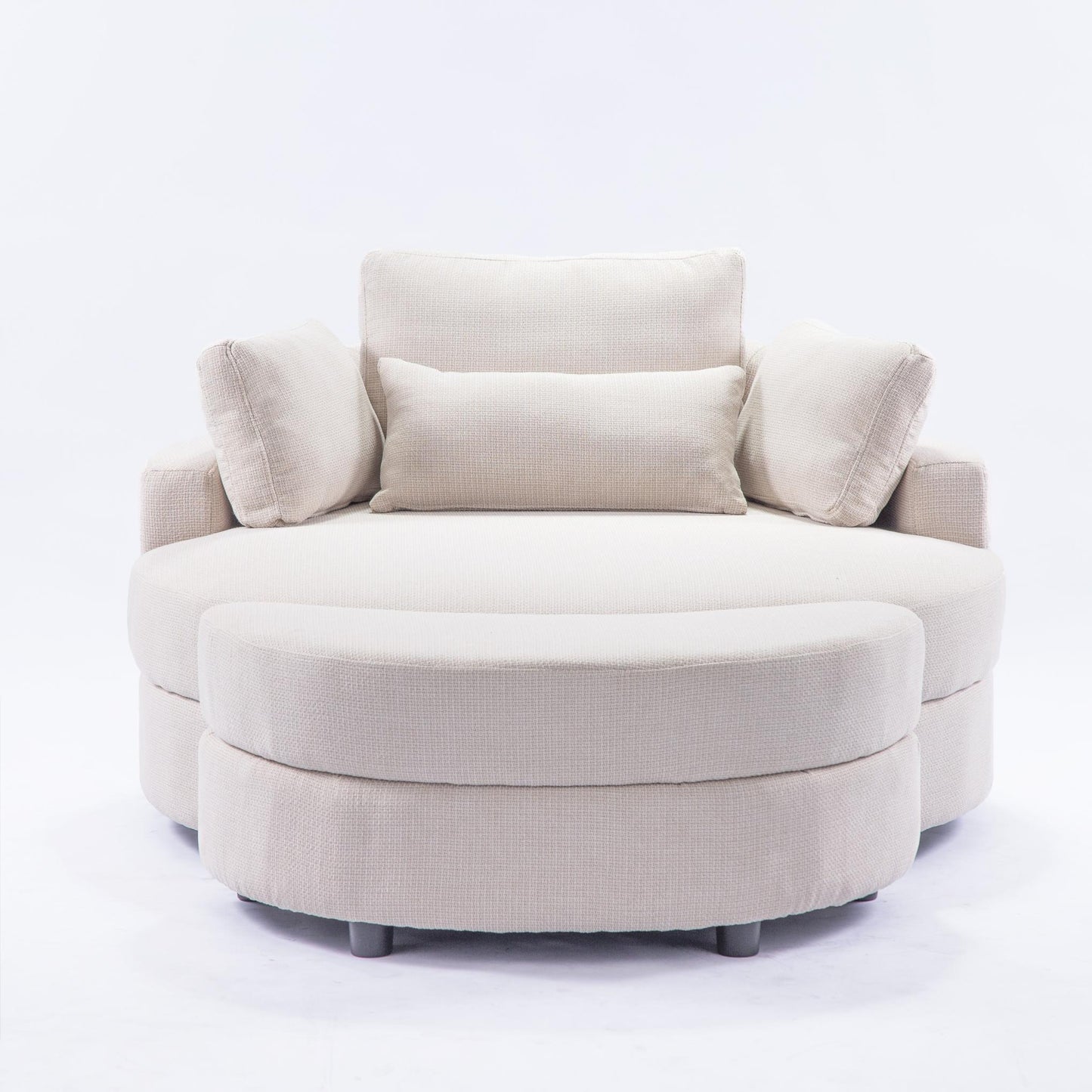 Large round chair with storage linen fabric for living room hotel with cushions - FurniFindUSA