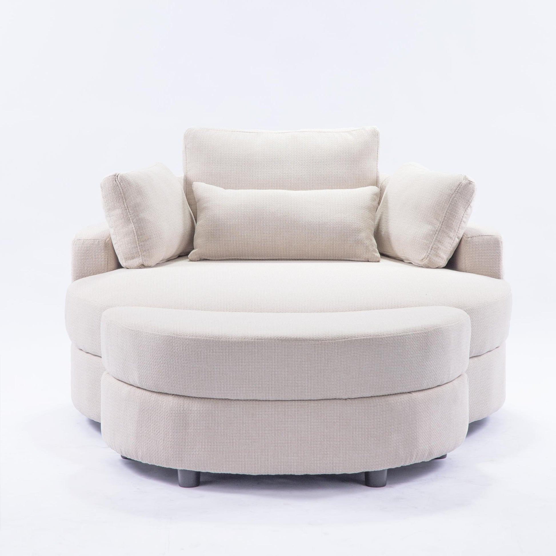 Large round chair with storage linen fabric for living room hotel with cushions - FurniFindUSA