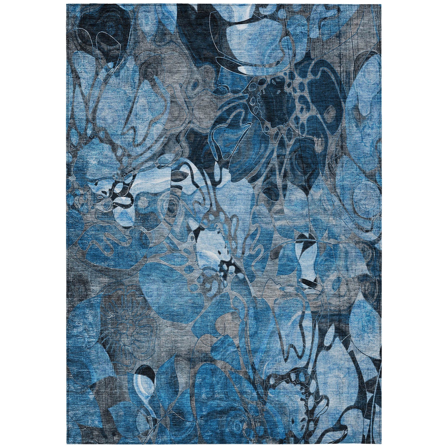 8' X 10' Blue and Gray Abstract Washable Indoor Outdoor Area Rug