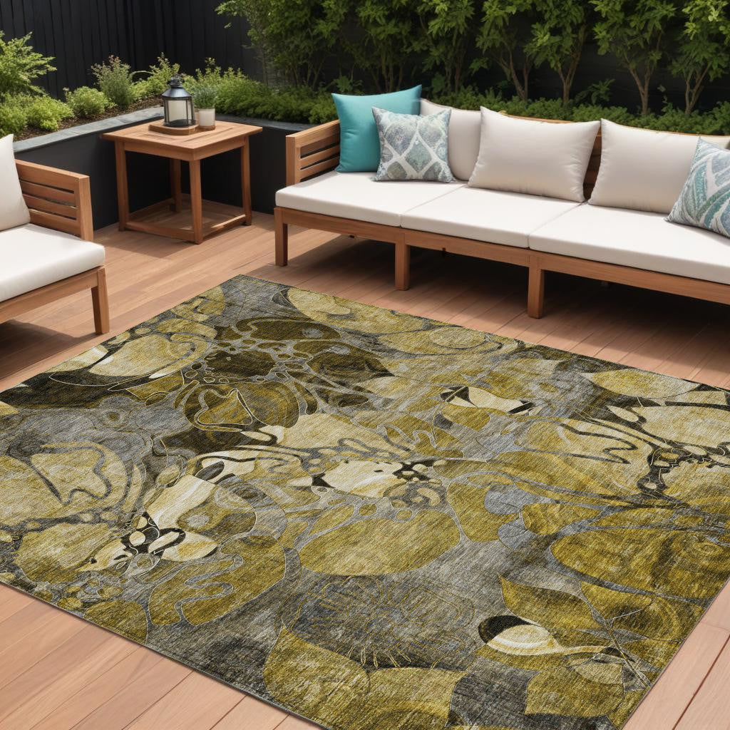 8' X 10' Green and Brown Abstract Washable Indoor Outdoor Area Rug