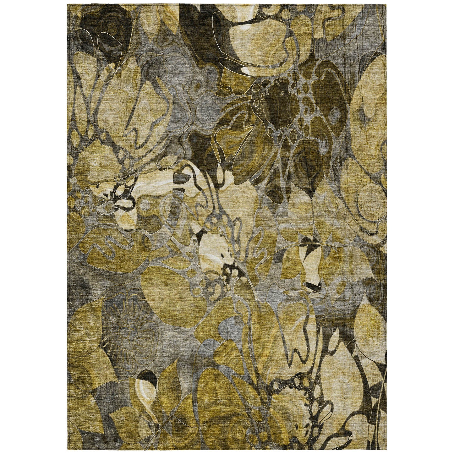 9' X 12' Green and Brown Floral Washable Non Skid Indoor Outdoor Area Rug