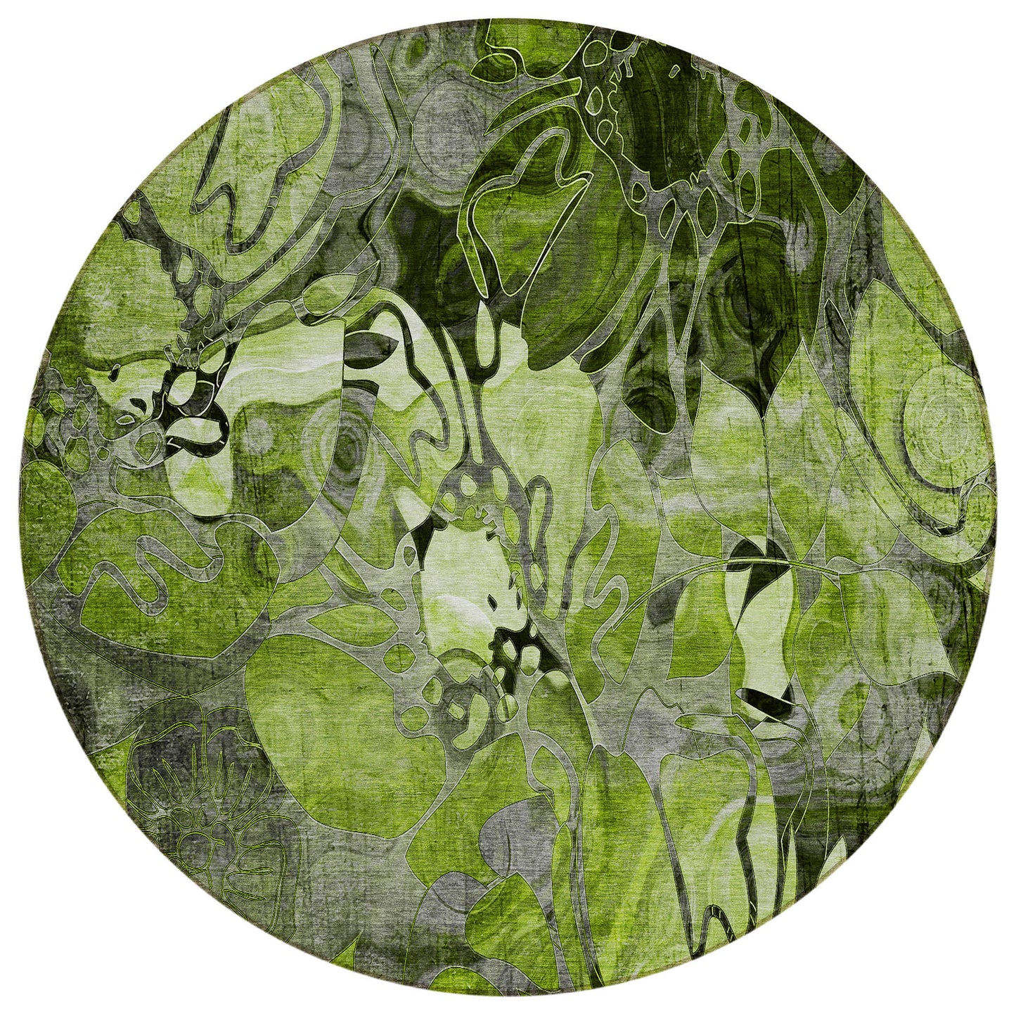 8' X 8' Fern Green and Gray Round Abstract Washable Indoor Outdoor Area Rug