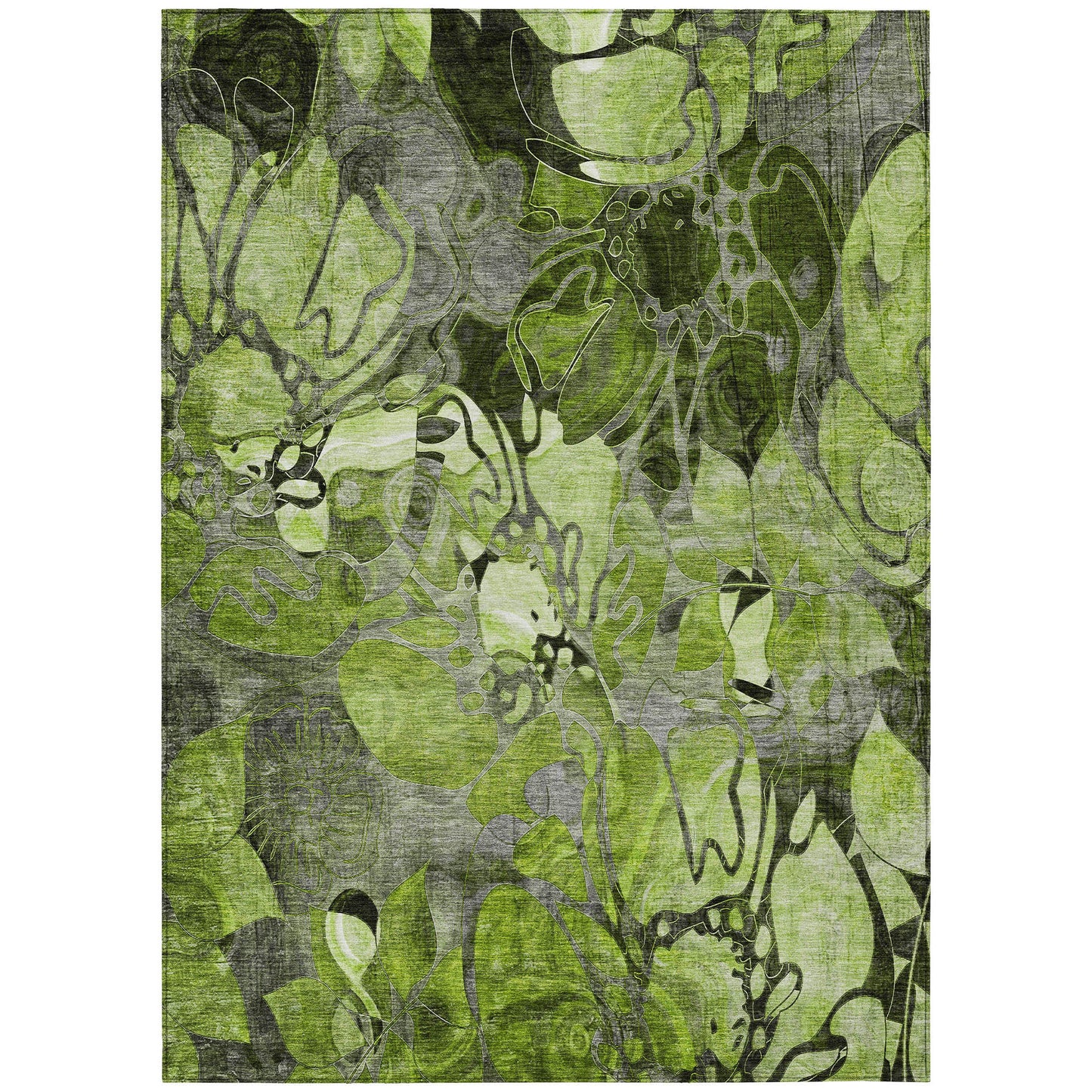 8' X 10' Fern Green and Gray Abstract Washable Indoor Outdoor Area Rug