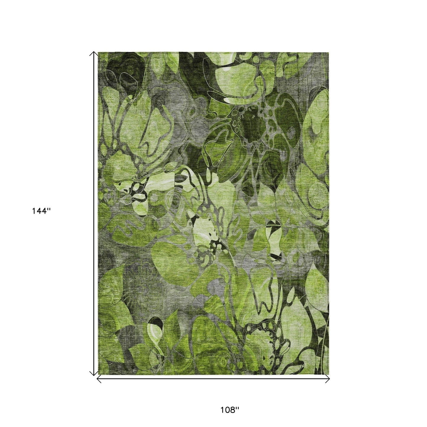 9' X 12' Fern Green and Gray Abstract Washable Indoor Outdoor Area Rug