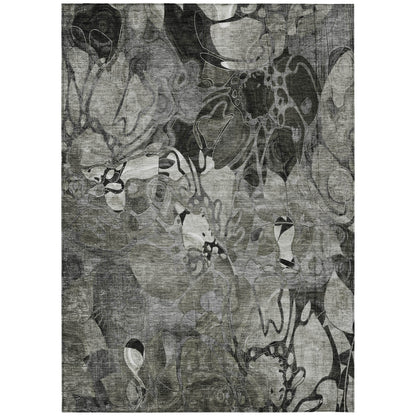 8' X 10' Gray Abstract Washable Indoor Outdoor Area Rug