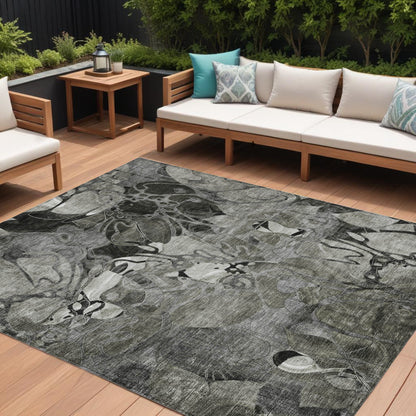 9' X 12' Gray Abstract Washable Indoor Outdoor Area Rug