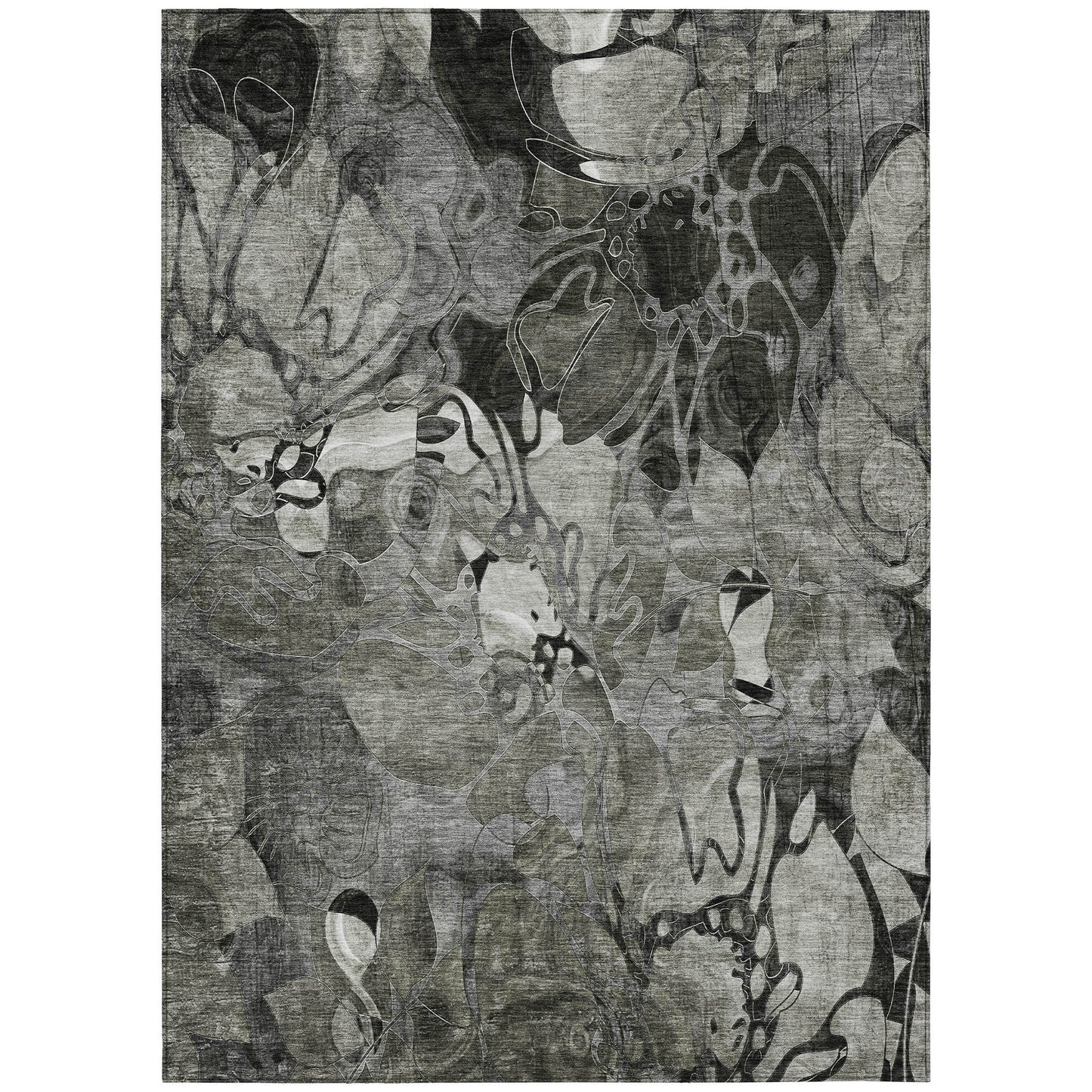 9' X 12' Gray Abstract Washable Indoor Outdoor Area Rug