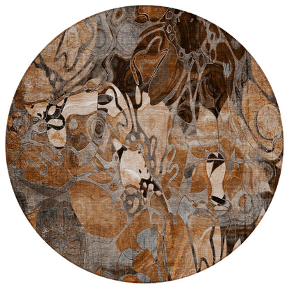 8' X 8' Chocolate Terracotta and Ivory Round Abstract Washable Indoor Outdoor Area Rug