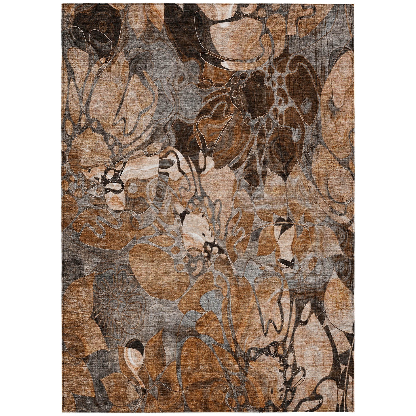 8' X 10' Chocolate Terracotta and Ivory Abstract Washable Indoor Outdoor Area Rug