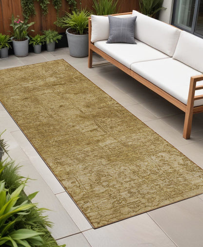 8' Runner Tan Abstract Washable Non Skid Indoor Outdoor Runner Rug