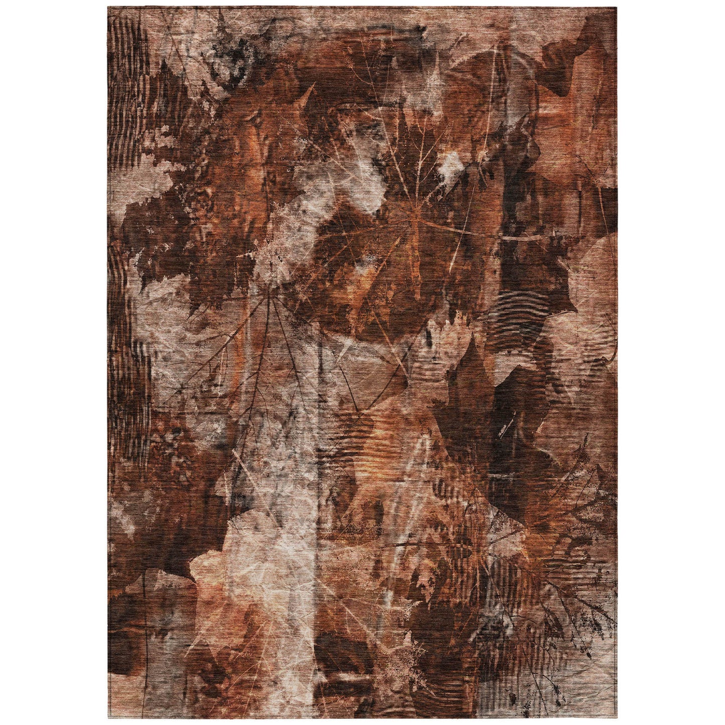 8' X 10' Orange Floral Washable Non Skid Indoor Outdoor Area Rug