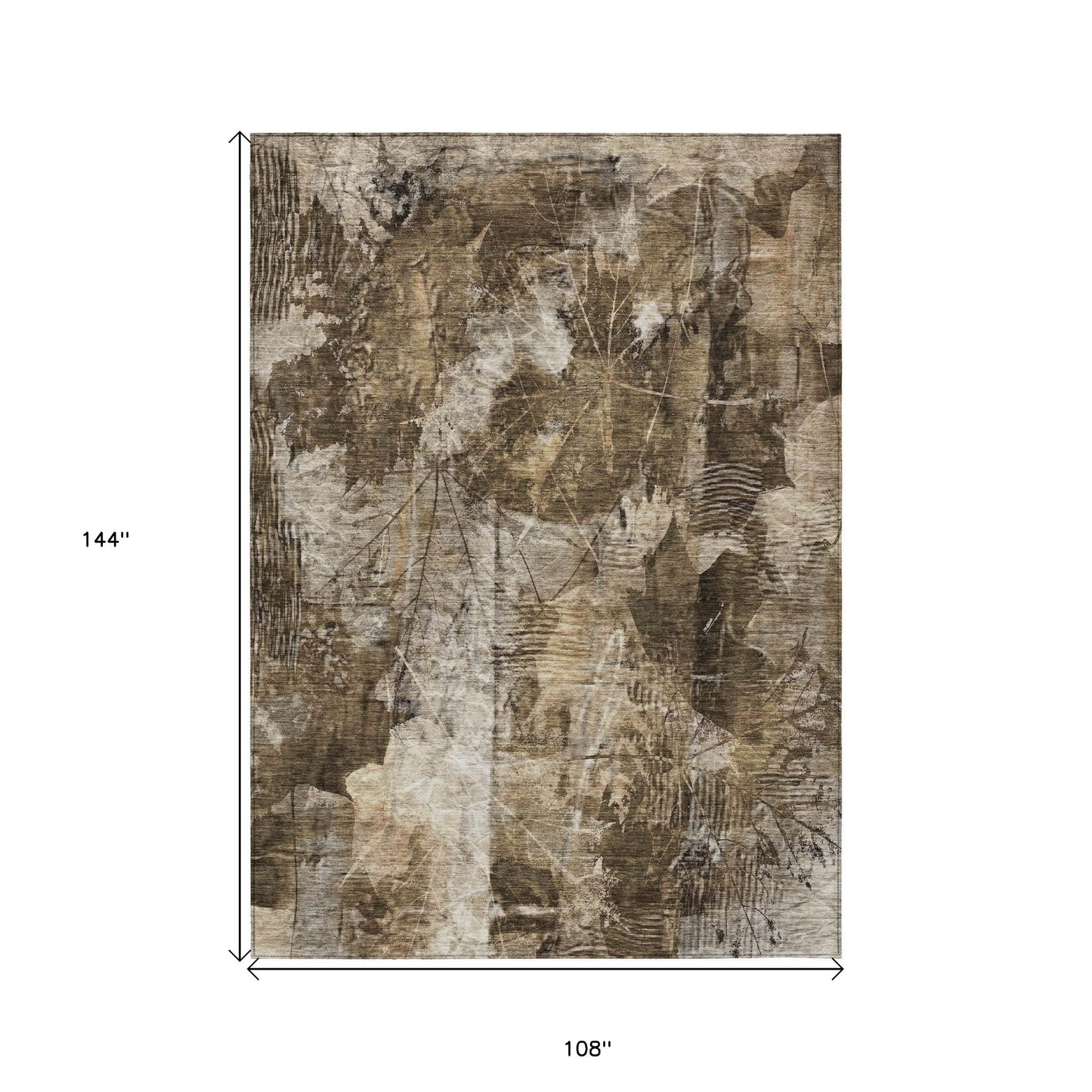 9' X 12' Taupe Floral Washable Non Skid Indoor Outdoor Area Rug