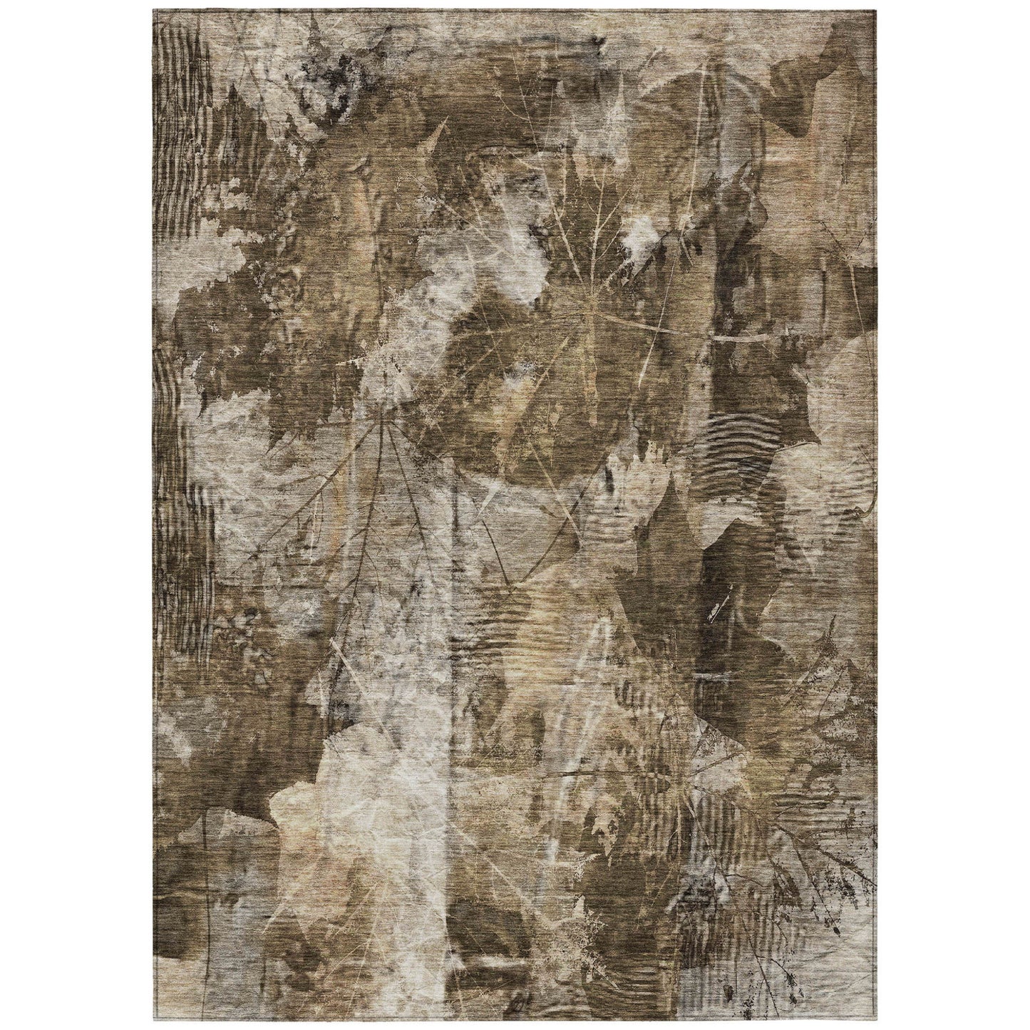 9' X 12' Taupe Floral Washable Non Skid Indoor Outdoor Area Rug