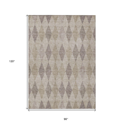 8' X 10' Beige Taupe and Brown Geometric Washable Non Skid Indoor Outdoor Area Rug