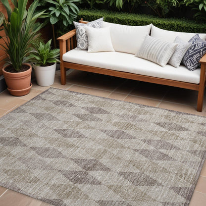 8' X 10' Beige Taupe and Brown Geometric Washable Non Skid Indoor Outdoor Area Rug