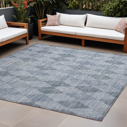 8' X 10' Denim Blue Geometric Washable Non Skid Indoor Outdoor Area Rug