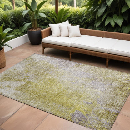 9' X 12' Gold Beige and Purple Abstract Washable Non Skid Indoor Outdoor Area Rug