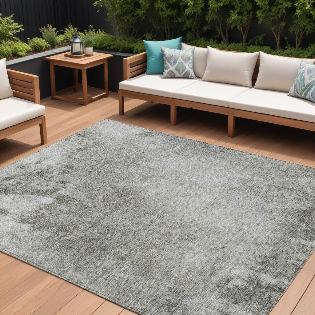 9' X 12' Gray and Off White Abstract Washable Non Skid Indoor Outdoor Area Rug