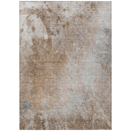 8' X 10' Brown and Off White Abstract Washable Non Skid Indoor Outdoor Area Rug