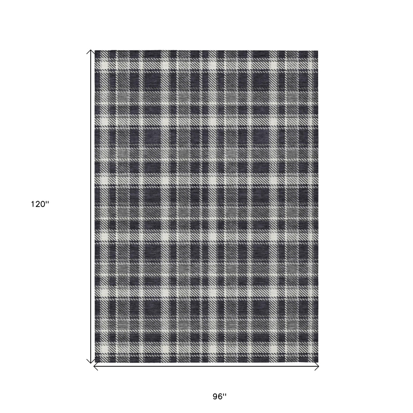 8' X 10' Black Gray and White Plaid Washable Non Skid Indoor Outdoor Area Rug